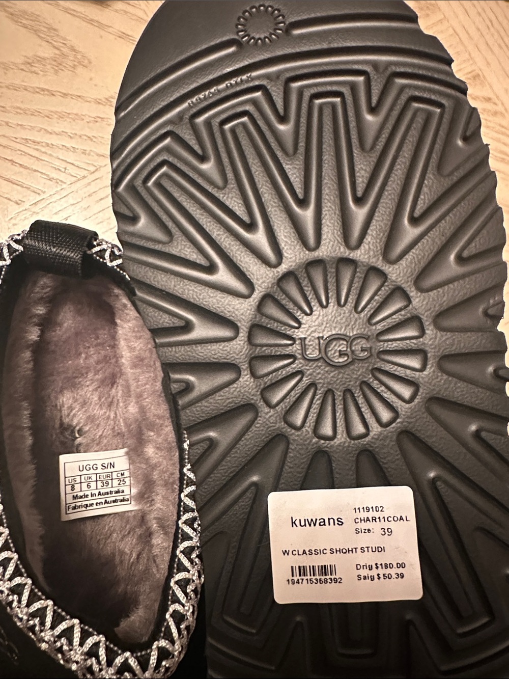 Black Slip-On Moccasin Slippers with White Trim - Picture 4 of 5